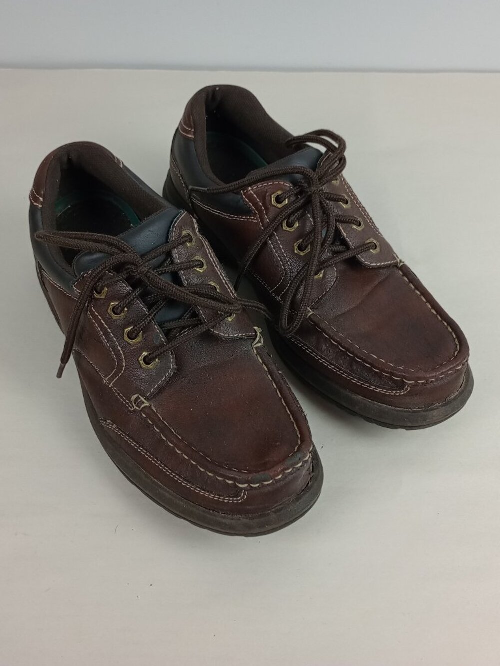 Thom McAn Mens 10M Brown Faux Leather Lace Up Casual Oxford Moc Toe Loafer Shoes